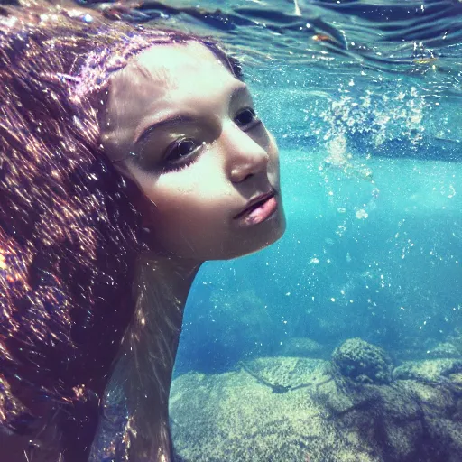 Prompt: beautiful female creature swimming