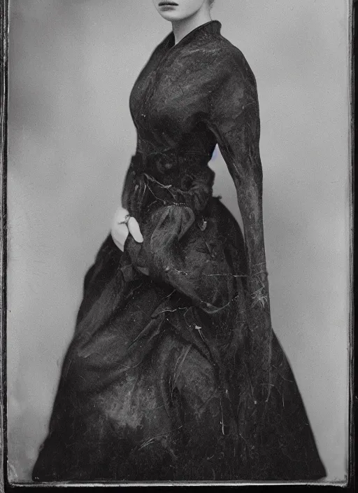 Prompt: portrait of a young irish women, photo realistic, elegant, award winning photograph, parallax, cinematic lighting, ambrotype wet plate collodion by richard avedon and shane balkowitsch