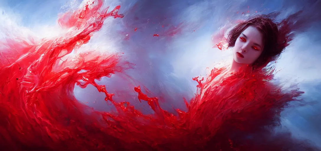 Prompt: 8 k art photography shot art shot, hyperrealistic, hyperdetailed, super detailed, uhd, uhd, 8 k, high resolution, a fallen angel in red fluid simulation, painting by ross tran and ivan aivazovsky