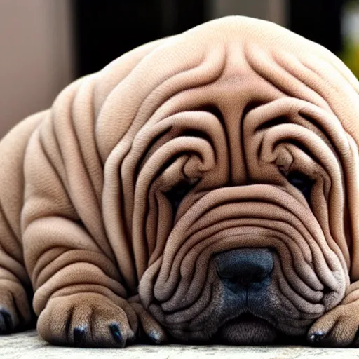 Prompt: smooth skin shar pei dog