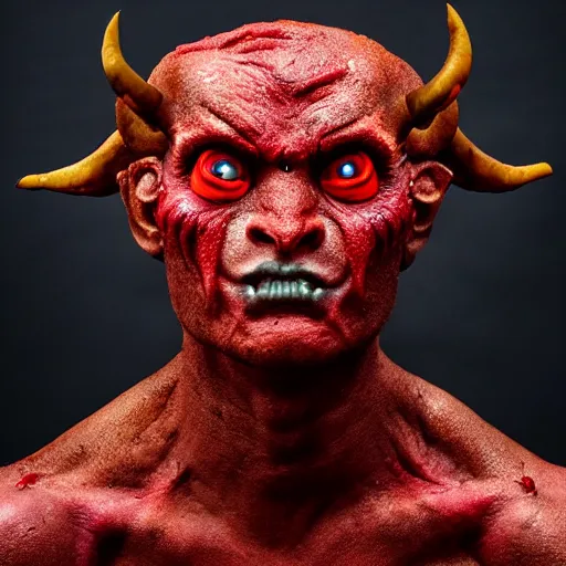 Image similar to a demon inspired by lava created by the make up artist hungry, photographed by andrew thomas huang, cinematic, expensive visual effects