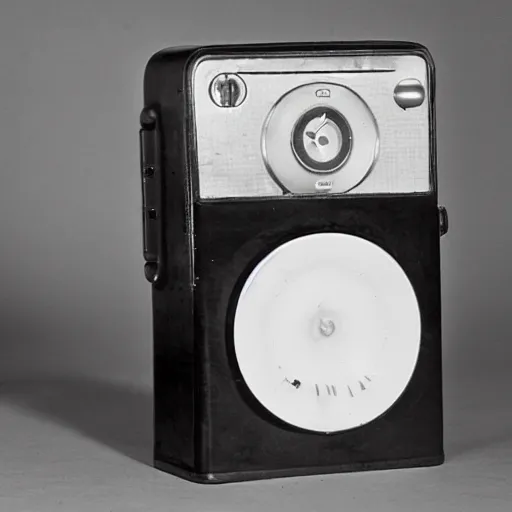 Prompt: a photo of an iPod portable radio, manufactured in the 1920s, 1925