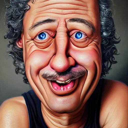 Image similar to Caricature portraits done of Gene Ween, realistic, hyperrealistic, very realistic, highly detailed, very detailed, extremely detailed, detailed, oil painting, digital art, trending on artstation