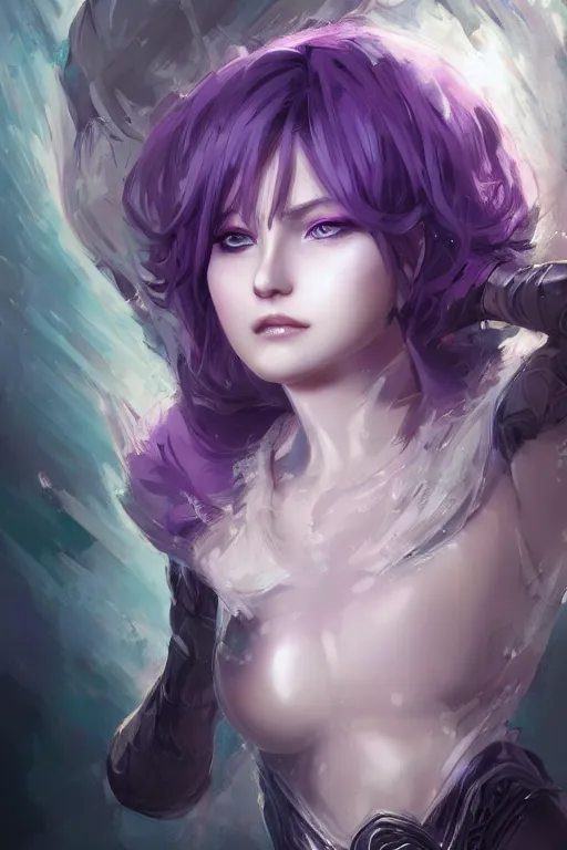 Image similar to A realistic anime portrait of a short white haired female rogue wearing an intricate medium armor, middle eastern, purple eyes, digital painting, by Stanley Artgerm Lau, Sakimichan, WLOP and Rossdraws, digtial painting, trending on ArtStation, SFW version