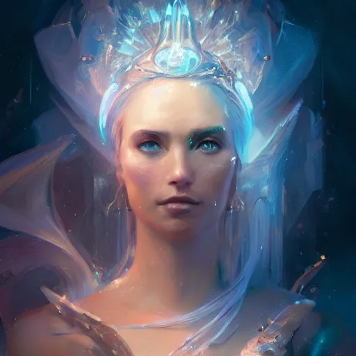Prompt: a beautiful portrait of a crystal goddess by greg rutkowski and raymond swanland, trending on artstation, ultra realistic digital art