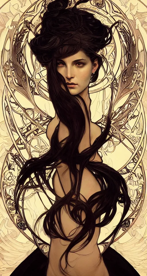 Prompt: A portrait of A beautiful! angel in black flames!! by Ross Tran!!! and alphonse mucha and greg rutkowski! and gustav doré!,In style of digital art illustration.Symmetry.Highly detailed face.Fantasy,smooth,hyper detailed,sharp focus,Soft light.trending on artstation.4k