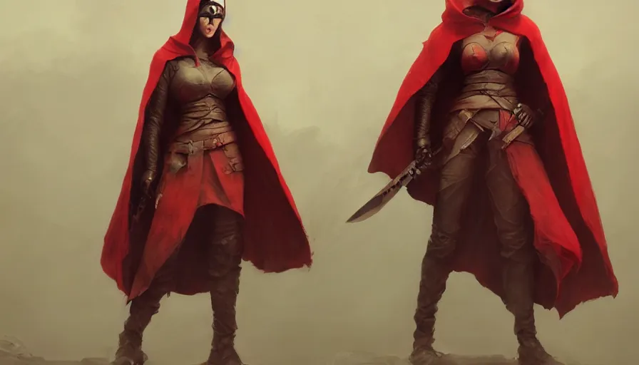 Prompt: no face female warrior holding twin swords, full body worn out damaged cape, red hoodie, worn out clothes, by caspar david friedrich by james gilleard and justin gerard, artstation, smooth, sharp focus, by jean baptiste, octane render