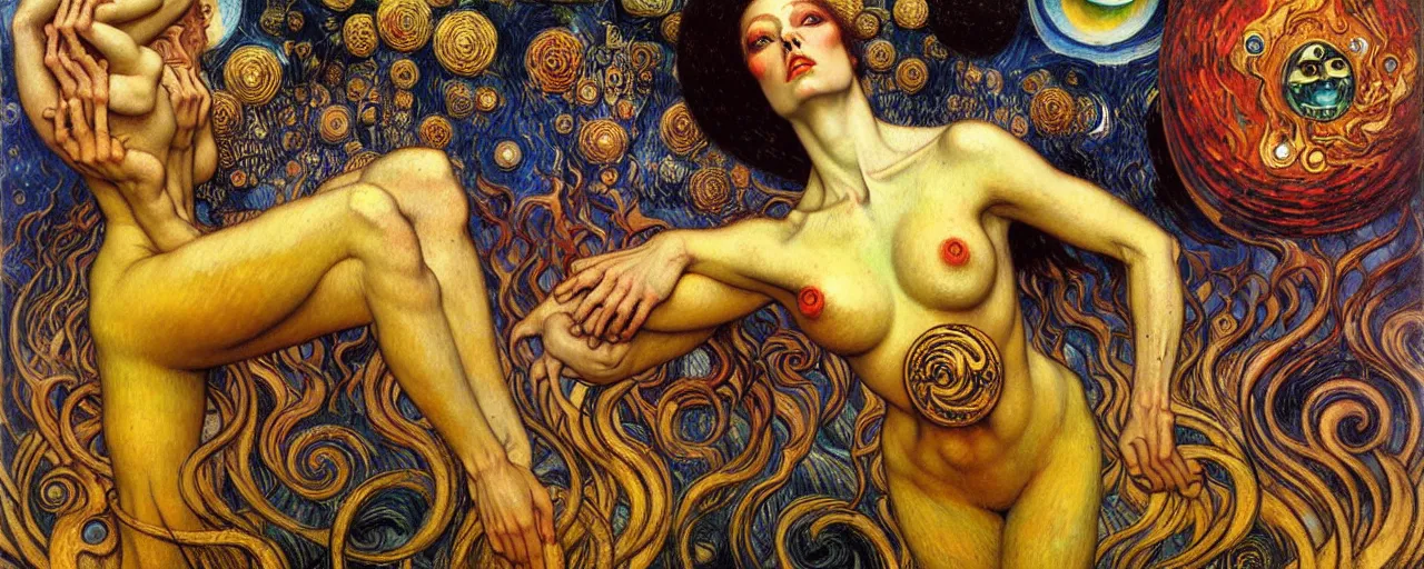 Image similar to Divine Chaos Engine by Karol Bak, Jean Delville, William Blake, Gustav Klimt, and Vincent Van Gogh, symbolist, visionary