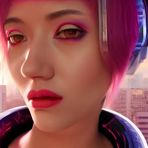 Prompt: realistic portrait 3 d render of a cybernetic enhanced yasuho hiros as a cyberpunk, featured on cgsociety, matte painting, in focus