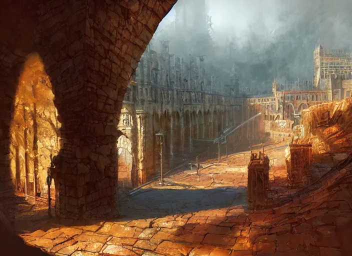 Prompt: painting of King's Landing, imposing, calm, air shot, morning lighting, painted by Marc Simonetti