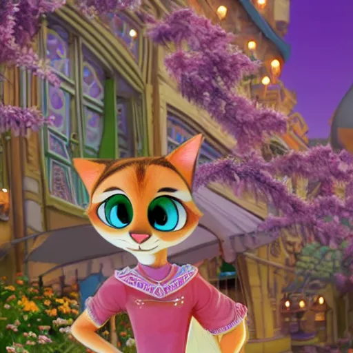 Image similar to princes jasmin, anthropomorphic cat, in the style of zootopia, highly detailed, far shot