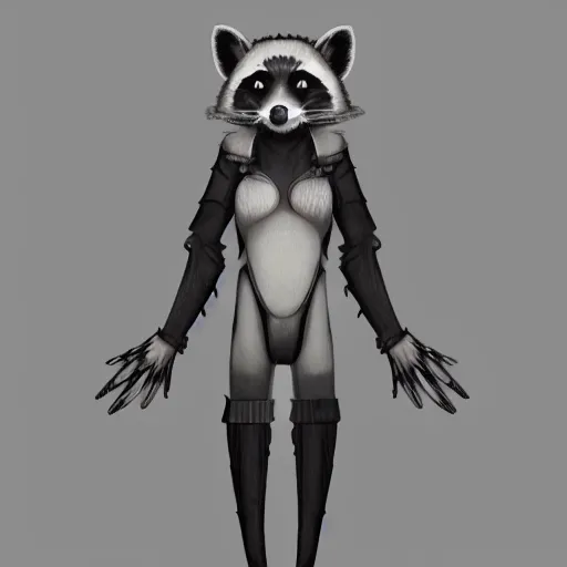 Image similar to a transhuman racoon fursona, highly detailed, by kawacy, trending on artstation, furry art