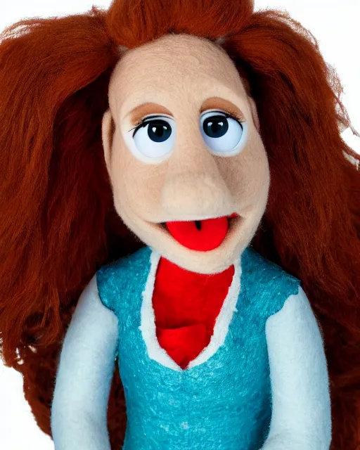 Image similar to catherine tate as a muppet. highly detailed felt. hyper real photo. 4 k.