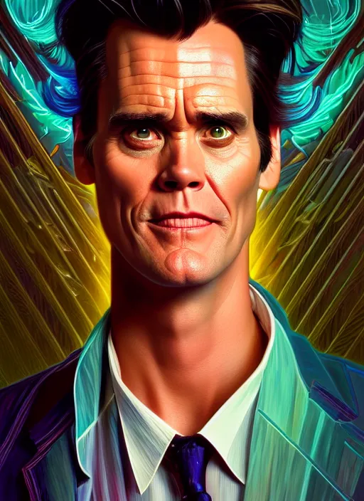 Prompt: symmetry!! portrait of ace ventura jim carrey, chemisty, sci - fi, glowing lights!! intricate, elegant, highly detailed, digital painting, artstation, concept art, smooth, sharp focus, illustration, art by artgerm and greg rutkowski and alphonse mucha, 8 k