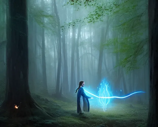 Image similar to qui gon jin as a genie, in a forest. magical atmosphere. art by greg rutkowski. highly detailed 8 k. intricate. lifelike. soft light. nikon d 8 5 0.