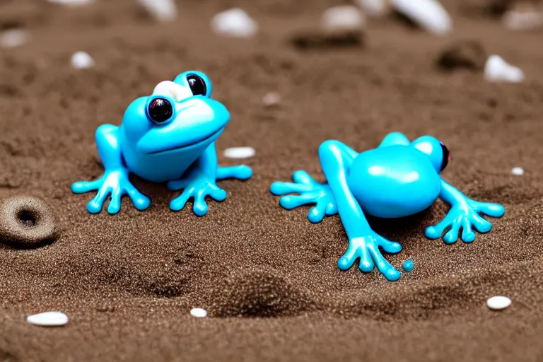 Prompt: fisher price frog on the beach, california, in 2 0 1 5, perfect focus, scene from tv show hyper detailed 5 5 mm 8 5 mm, toy photography, made out of plastic