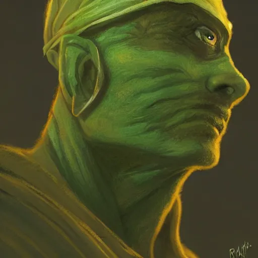 Image similar to portrait of a man by greg rutkowski, jedi knight, human twi'lek hybrid, green skin, wool cap, star wars expanded universe, he is about 3 0 years old, highly detailed portrait, digital painting, artstation, concept art, smooth, sharp foccus ilustration, artstation hq