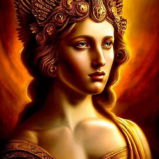 Image similar to majestic gracious regal seductive deity aphrodite portrait, ancient greece, atmospheric lighting, painted, ravenous, tempestuous, humble, intricate, volumetric lighting, beautiful, rich deep colours masterpiece, golden hour, golden ratio, sharp focus, ultra detailed, by leesha hannigan, ross tran, thierry doizon, kai carpenter, ignacio fernandez rios