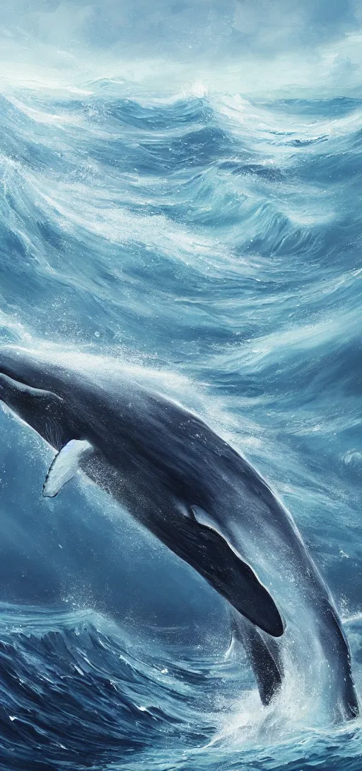 Image similar to Ocean giant whale, oil Painting, ultradetailed, artstation, ultradetailed, digital Painting,