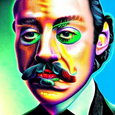 Image similar to portrait of a uncanny artist by Chor Boogie and Salvador Dali collaboration, digital art, mix of aesthetics, close up, high details