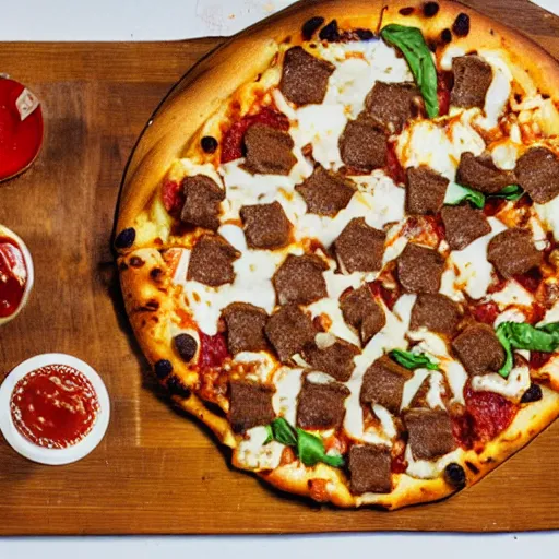 Image similar to pizza with cheeseburgers as toppings