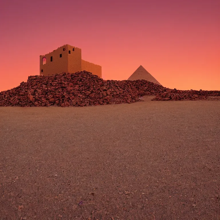 Prompt: cracked dry ground, desert, babel tower in the background, fire, red sky