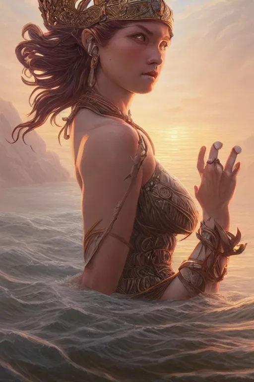 Image similar to goddess of lake, highly detailed, d & d, fantasy, highly detailed, digital painting, trending on artstation, concept art, sharp focus, illustration, art by artgerm and greg rutkowski and fuji choko and viktoria gavrilenko and hoang lap