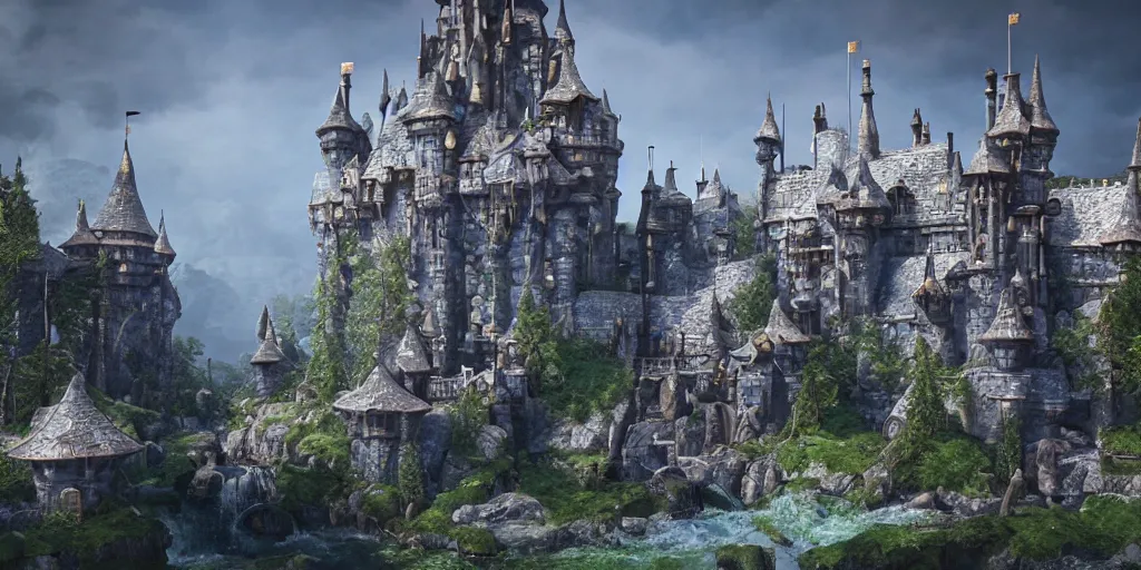 Image similar to a fantasy castle, extremely detailed, unreal 5 render, fantasy digital art, octane render, beautiful composition, trending on artstation, award-winning photograph, masterpiece