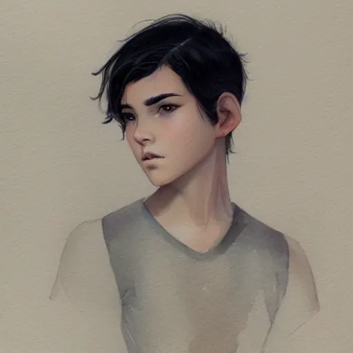 Prompt: teen boy, young, black hair, short hair, georgeus, elegant, intricate, sharp focus, highly detailed, artstation, watercolor, by charlie bowater and ross tran