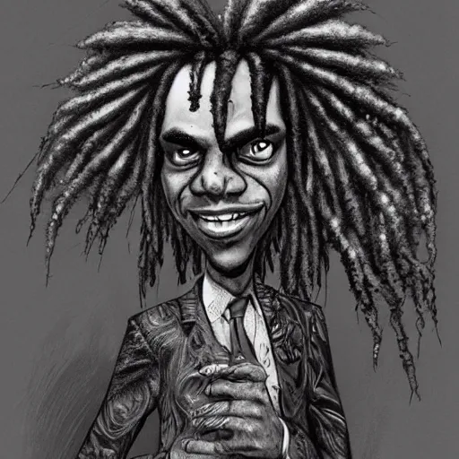 Image similar to michael karcz grunge drawing of chief keef. , in the style of corpse bride, loony toons style, horror themed, detailed, elegant, intricate, trending on artstation, 4k
