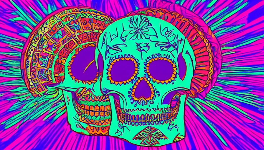 Image similar to aztec skull vaporwave style