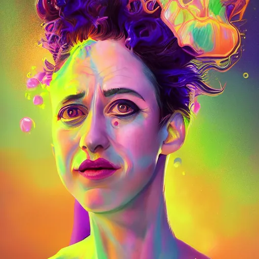 Image similar to hyperdetailed portrait of kristen schaal as delirium of the endless, colourful make up, the sandman, made by caravaggio stanley artgerm lau wlop rossdraws artstation cgsociety concept art cgsociety octane render