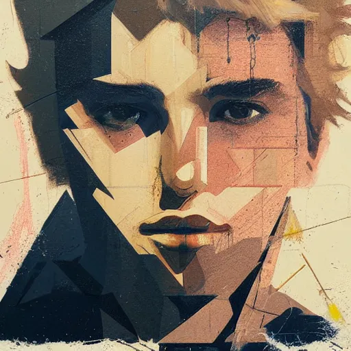 Prompt: Blondie beautiful boy profile picture by Greg Rutkowski, asymmetrical, Organic Painting , Matte Painting, geometric shapes, hard edges, graffiti, street art:2 by Sachin Teng:4