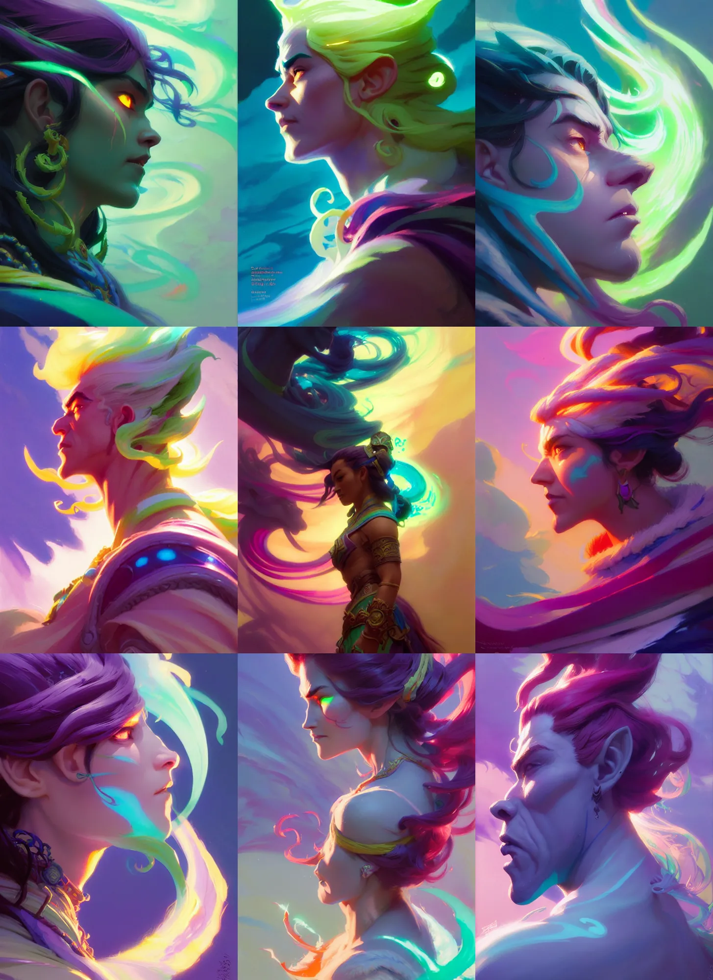 Prompt: side profile, gul'dan, warcraft, luminescent, colorful swirly magic ripples, pastel colors, by greg manchess, huang guangjian, sachin teng, greg rutkowski, jesper ejsing, ilya kuvshinov