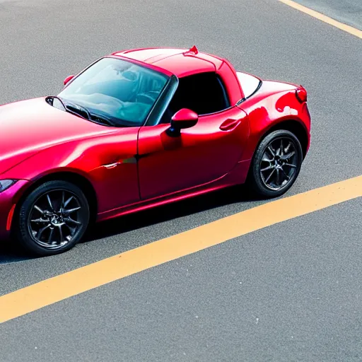 Image similar to 105mm photo of car full view mid distance photograph red Mazda Miata parked on street from 2020