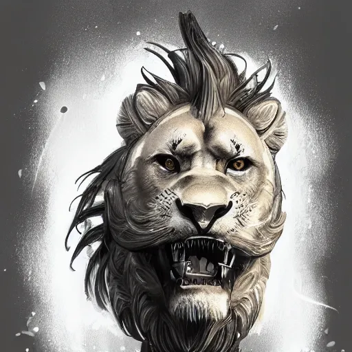 Image similar to mechanical lion, digital illustration, concept art, artstation, full image with border around it