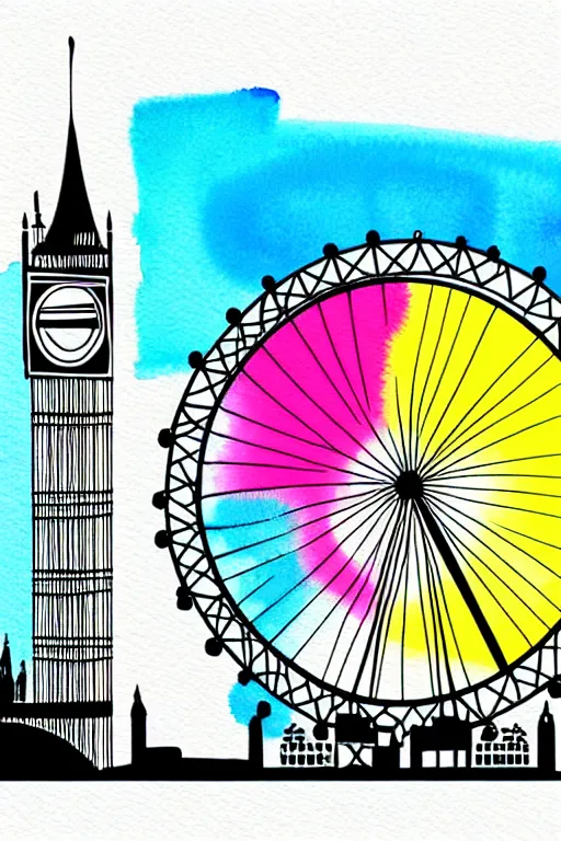 Image similar to minimalist watercolor art of london eye, illustration, vector art