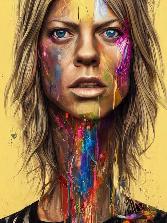 Prompt: art portrait of Kaitlin Olson ,8k,by tristan eaton,Stanley Artgermm,Tom Bagshaw,Greg Rutkowski,Carne Griffiths,trending on DeviantArt,face enhance,hyper detailed,minimalist,cybernetic, android, blade runner,full of colour,