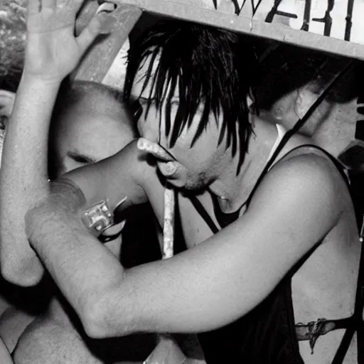 Image similar to marilyn manson working as a lifeguard at the waterpark