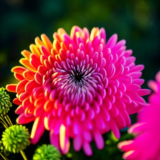 Image similar to Chrysanthemum EOS-1D, f/1.4, ISO 200, 1/160s, 8K, RAW, unedited, symmetrical balance, in-frame, god rays, digital art, high detail by Dan mumford