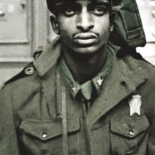 Prompt: playboi carti as a german world war ii soldier captured on a old camera 4 k detailed super realistic