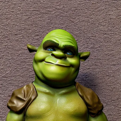 Prompt: bronze statuette of shrek, 4k, photograpgy, wide