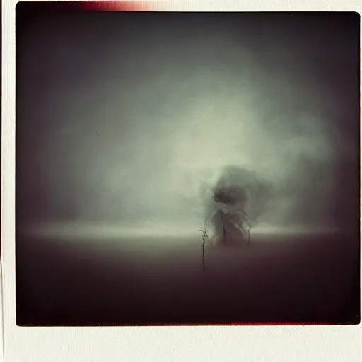 Image similar to polaroid by andrei tarkovsky and beksinski, surreal fever ray video of nordic house with smoke pouring out of the door into the sky, rim light, shot at night with studio lights, liminal space, photorealistic, high definition, technicolor, award - winning photography, masterpiece, amazing colors,