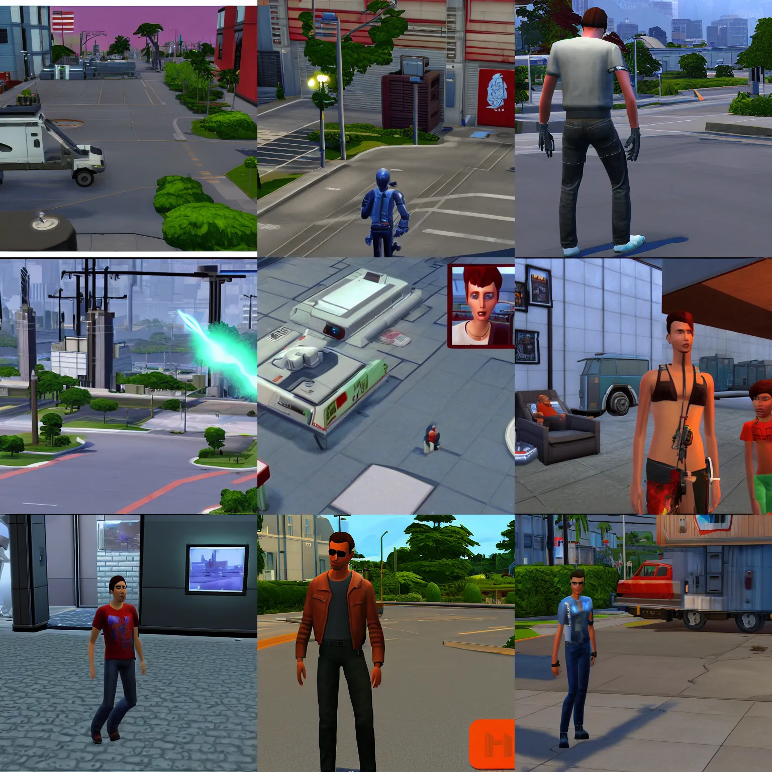 Prompt: scene from the 1 9 9 2 james cameron film terminator 2 in the sims 4