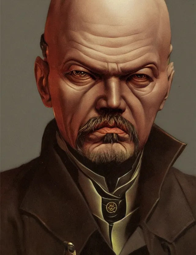 Prompt: a portrait of a steampunk vladimir lenin, by moebius and tyler edlin and hr giger, trending on artstation, digital art, 4 k resolution, detailed, high quality, sharp focus, hq artwork, coherent, insane detail, concept art