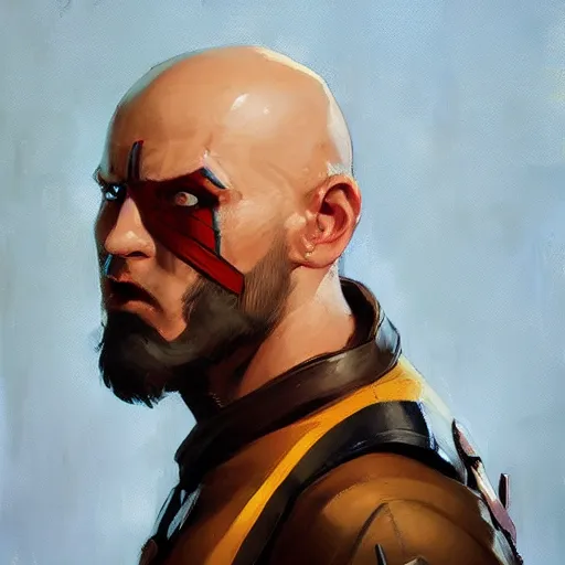 Image similar to greg manchess portrait painting of yondu udonta as overwatch character, medium shot, asymmetrical, profile picture, organic painting, sunny day, matte painting, bold shapes, hard edges, street art, trending on artstation, by huang guangjian and gil elvgren and sachin teng