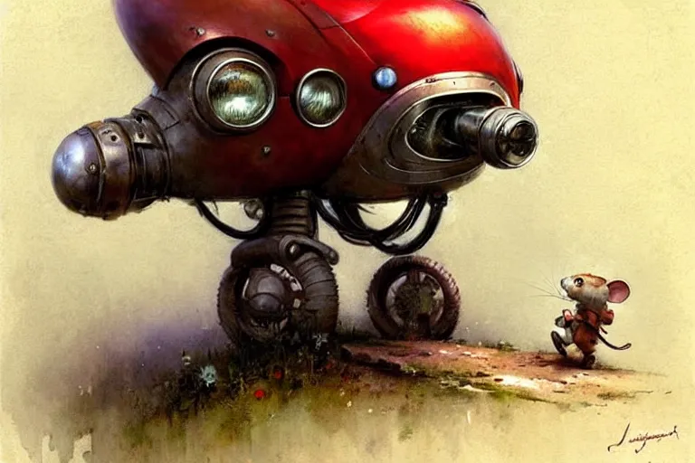 Image similar to adventurer ( ( ( ( ( 1 9 5 0 s retro future robot mouse explorer vehical. muted colors. ) ) ) ) ) by jean baptiste monge!!!!!!!!!!!!!!!!!!!!!!!!! chrome red