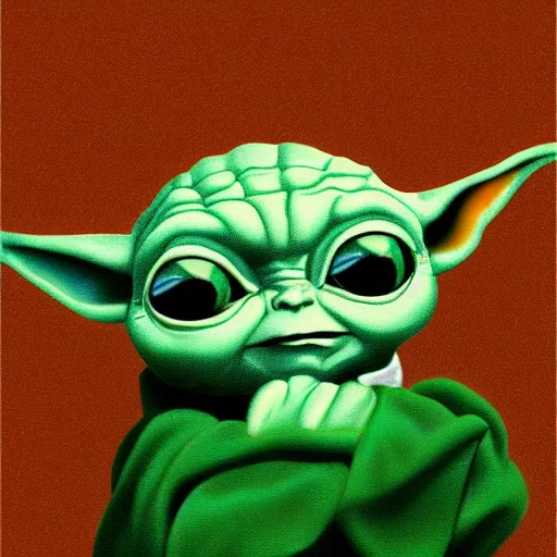 Image similar to portrait of baby yoda, highly detailed, centered, solid color background, digital painting