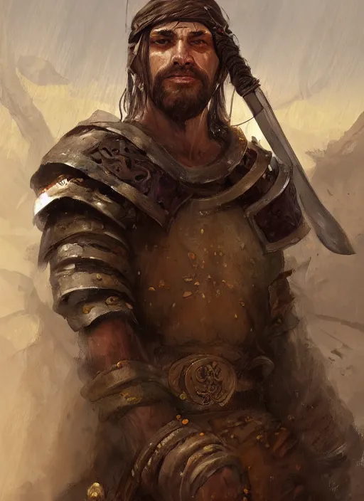 Image similar to highly detailed painting of a cleric warrior by jon foster, high fantasy, trending on artstation