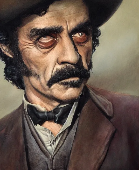 Prompt: portrait of Al Swearengen from Deadwood by Les Edwards